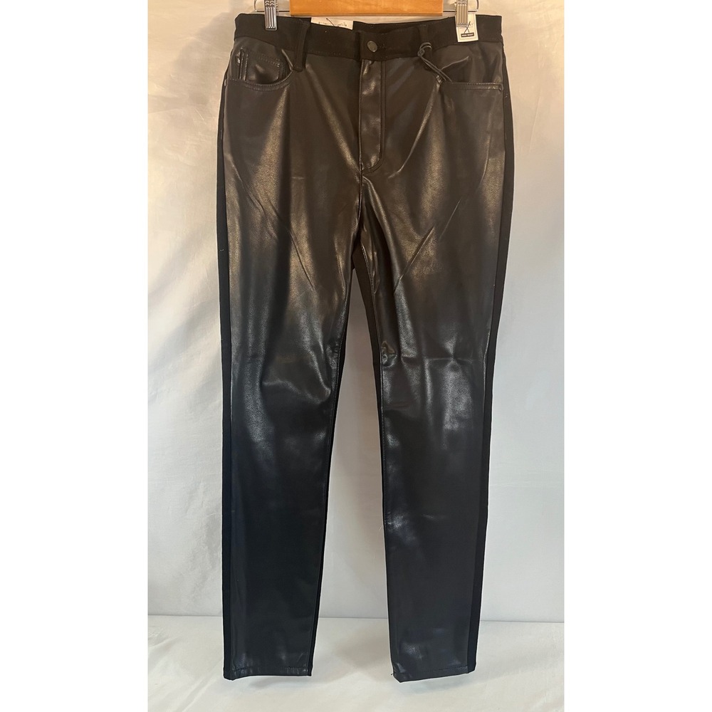 Judy Blue Faux Leather Front Stretch Denim back High  Waist Skinny  Blk Sz 13/31